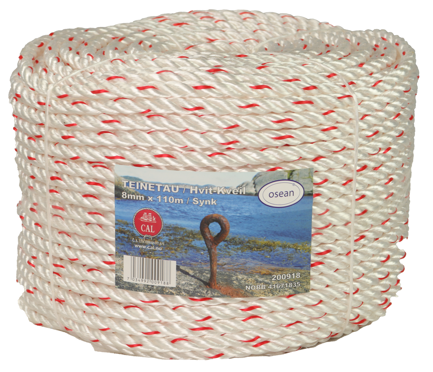 Teinetau Hvit – Kveil 110 m – 70% Polyester / 30% Danline – Synker 10