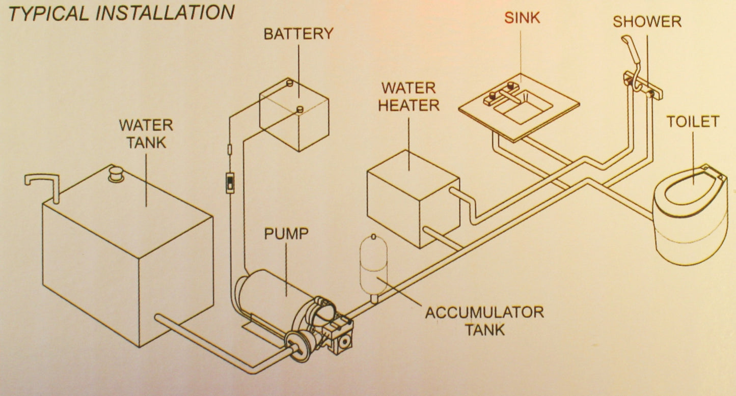 Trykkvannspumpe - 12V - 3,8 bar - 11,3 l/min