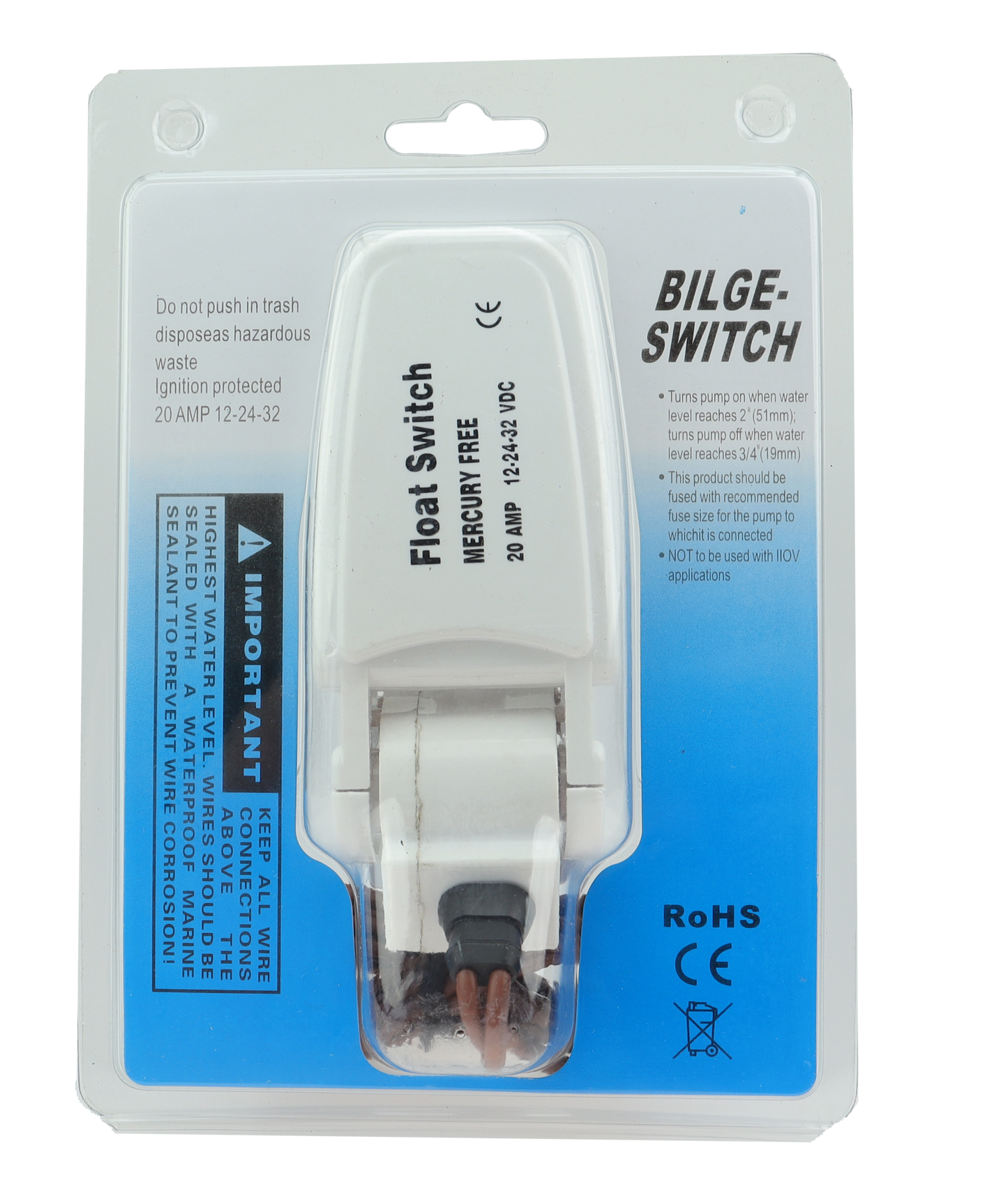 Osean Nivåbryter Lensepumpe - 12V & 24V - Oljebestandig Plast - 125x50mm