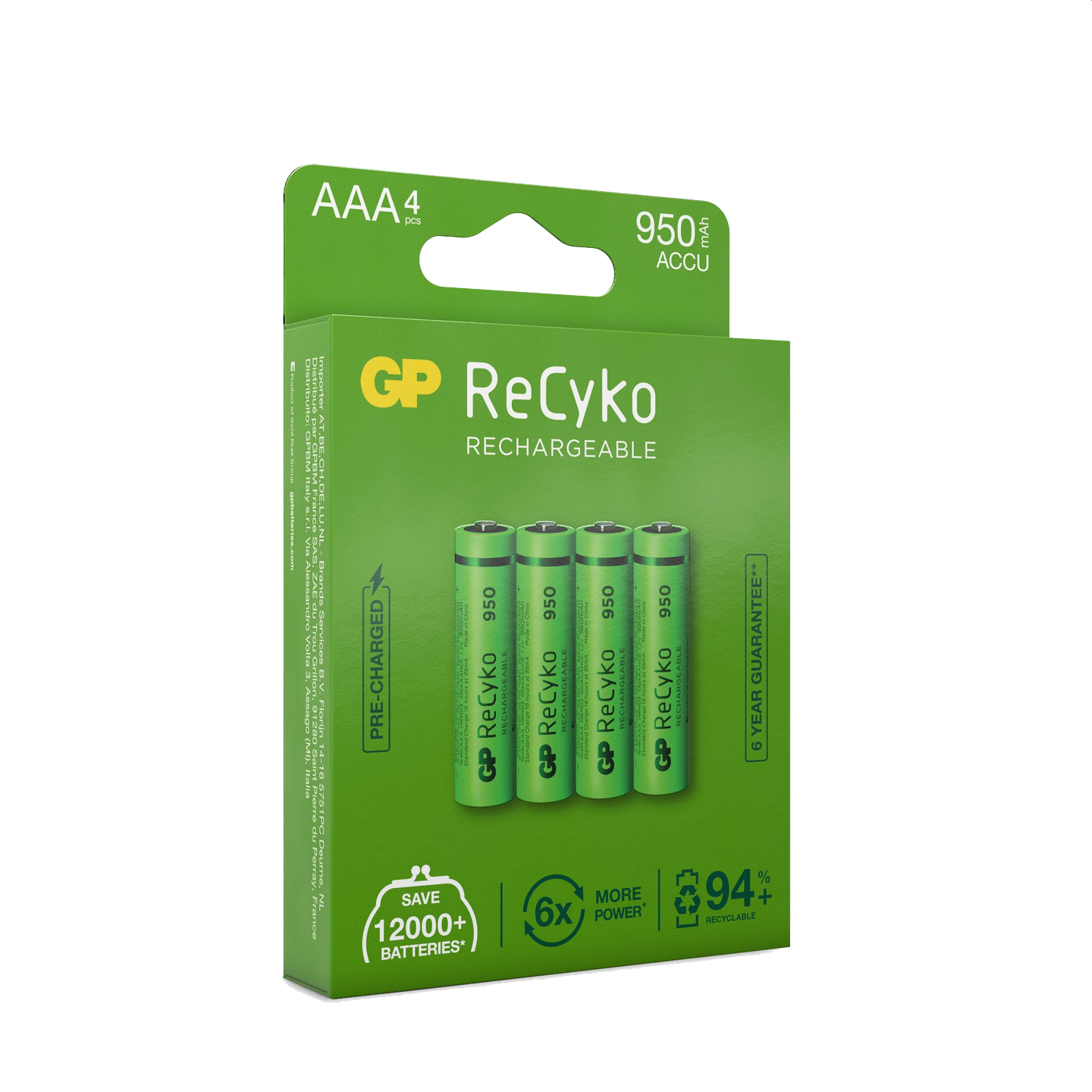 GP ReCyko AAA-batteri - 950mAh - Oppladbart NiMH 1,2V - 4pk