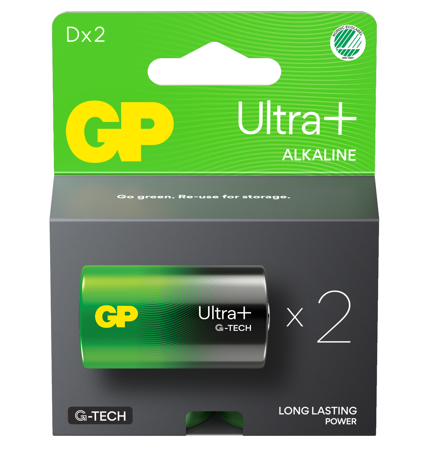 GP Ultra+ Alkalisk D-batteri - 2pk - LR20 - 1,5V