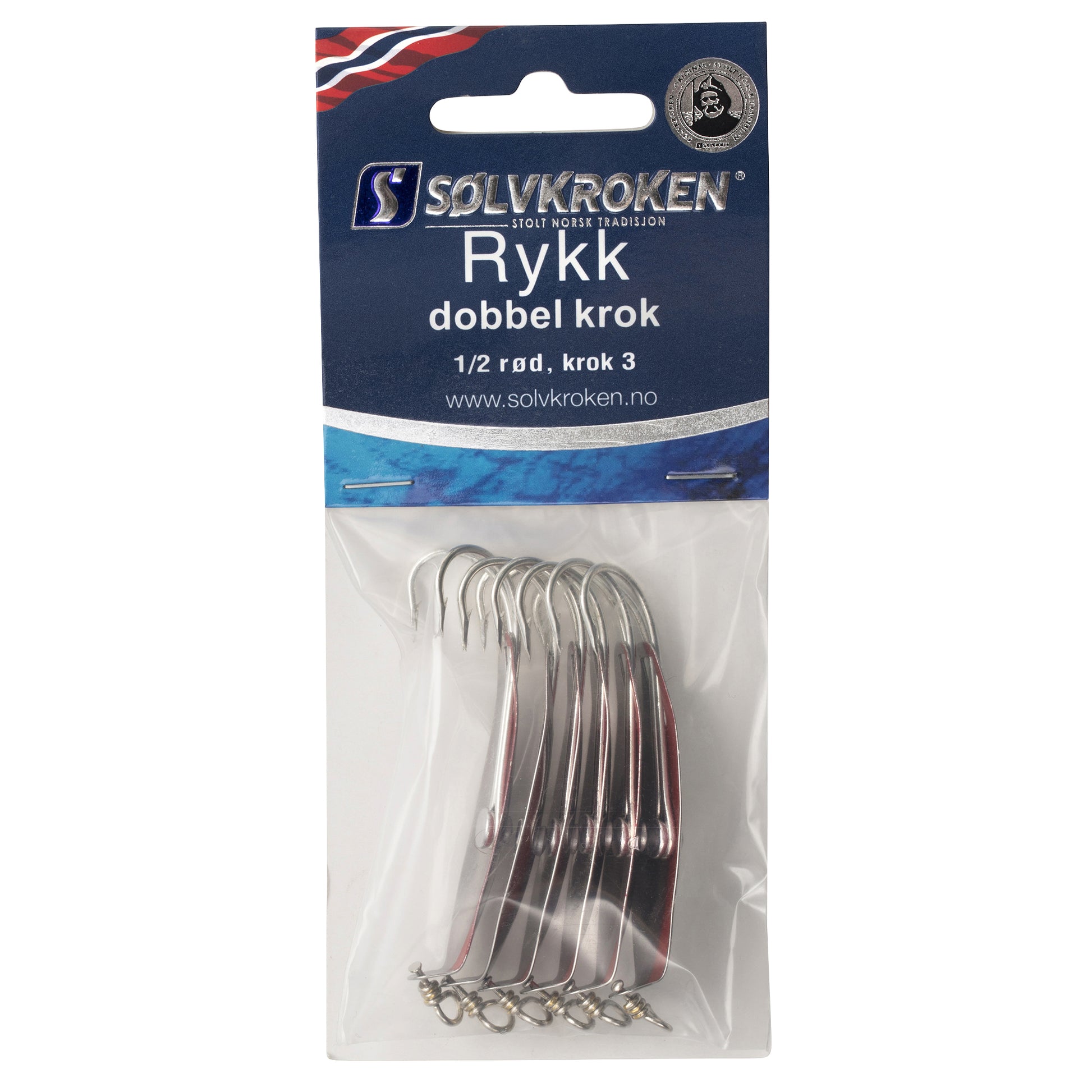 Sølvkroken Rykk - Nr3 - 5pk - Sølv / Rød - Dobbel krok