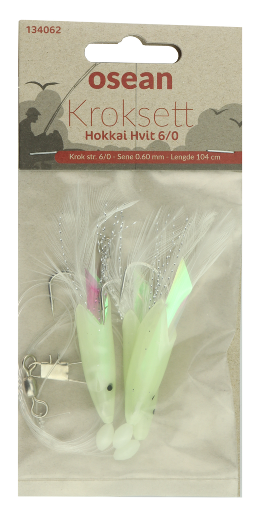 Osean Hokkai hvit - Kroksett - 3 stk - 6/0