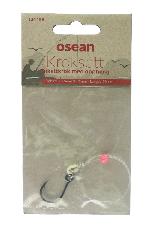 Osean Enkeltkrok m/oppheng - Kroksett - 1 stk - 30cm - krok str.1