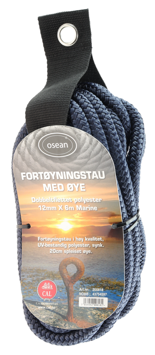 Fortøyningstau m/øye - Sort - 6m - Flettet
