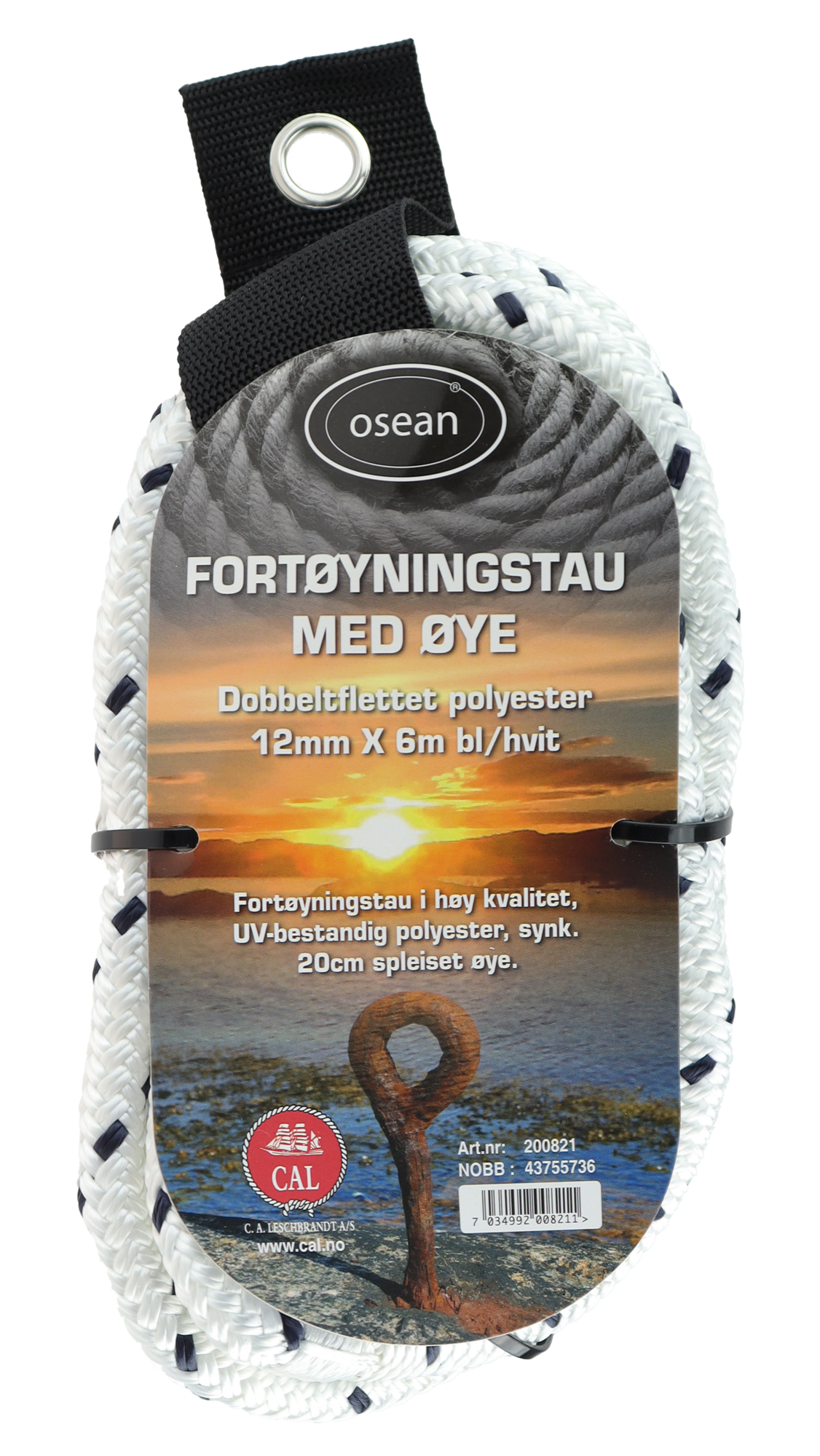 Fortøyningstau m/øye - Hvit / Blå - 6m - Flettet