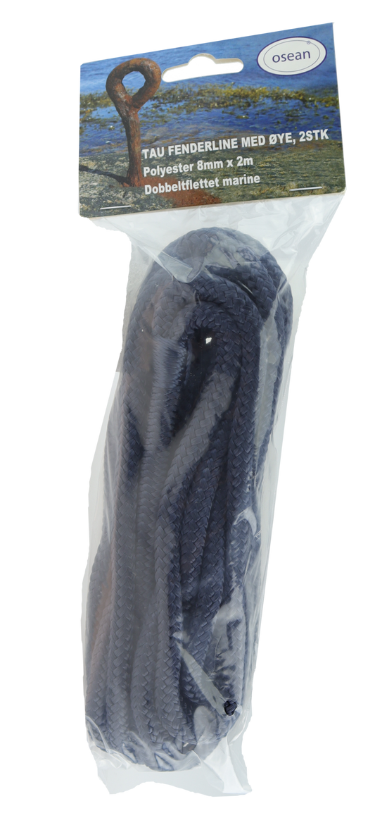 Fenderline Marineblå – 2 pk – 8 mm x 2 m – Dobbelflettet Polyester