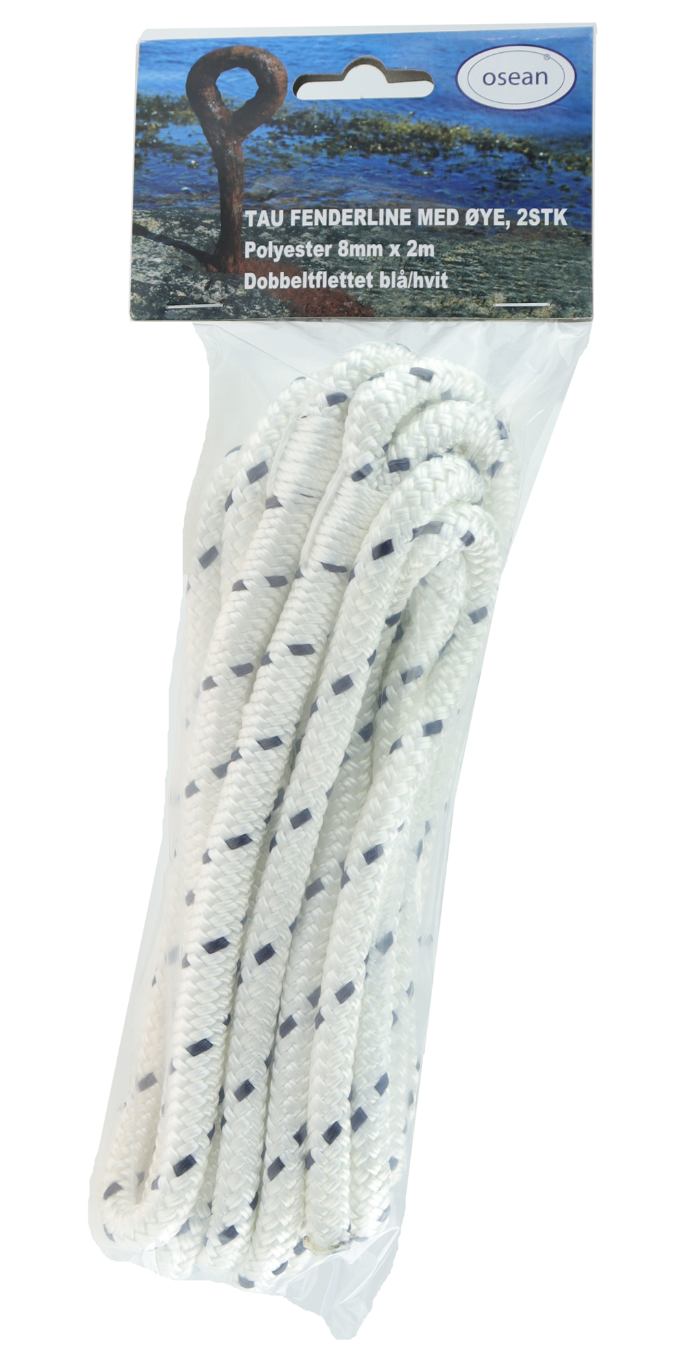 Fenderline Hvit 2pk - 8mm - 2m - Dobbelflettet Polyester - UV-Beskyttet