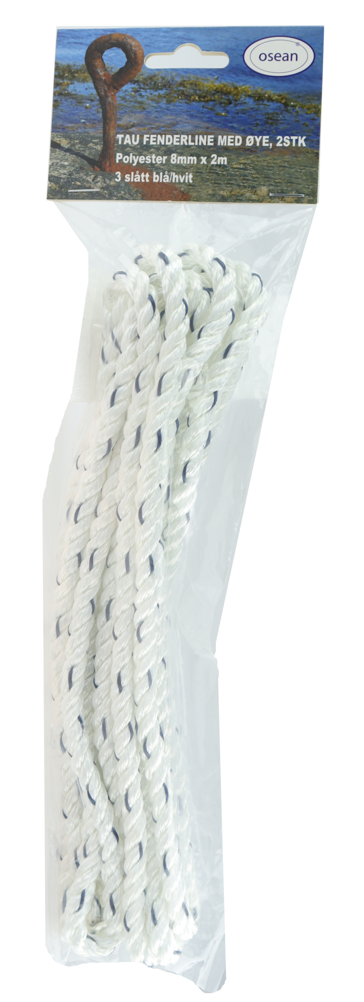 Fenderline Hvit/Blå – 2 pk – 8 mm x 2 m – 3-Slått Polyester