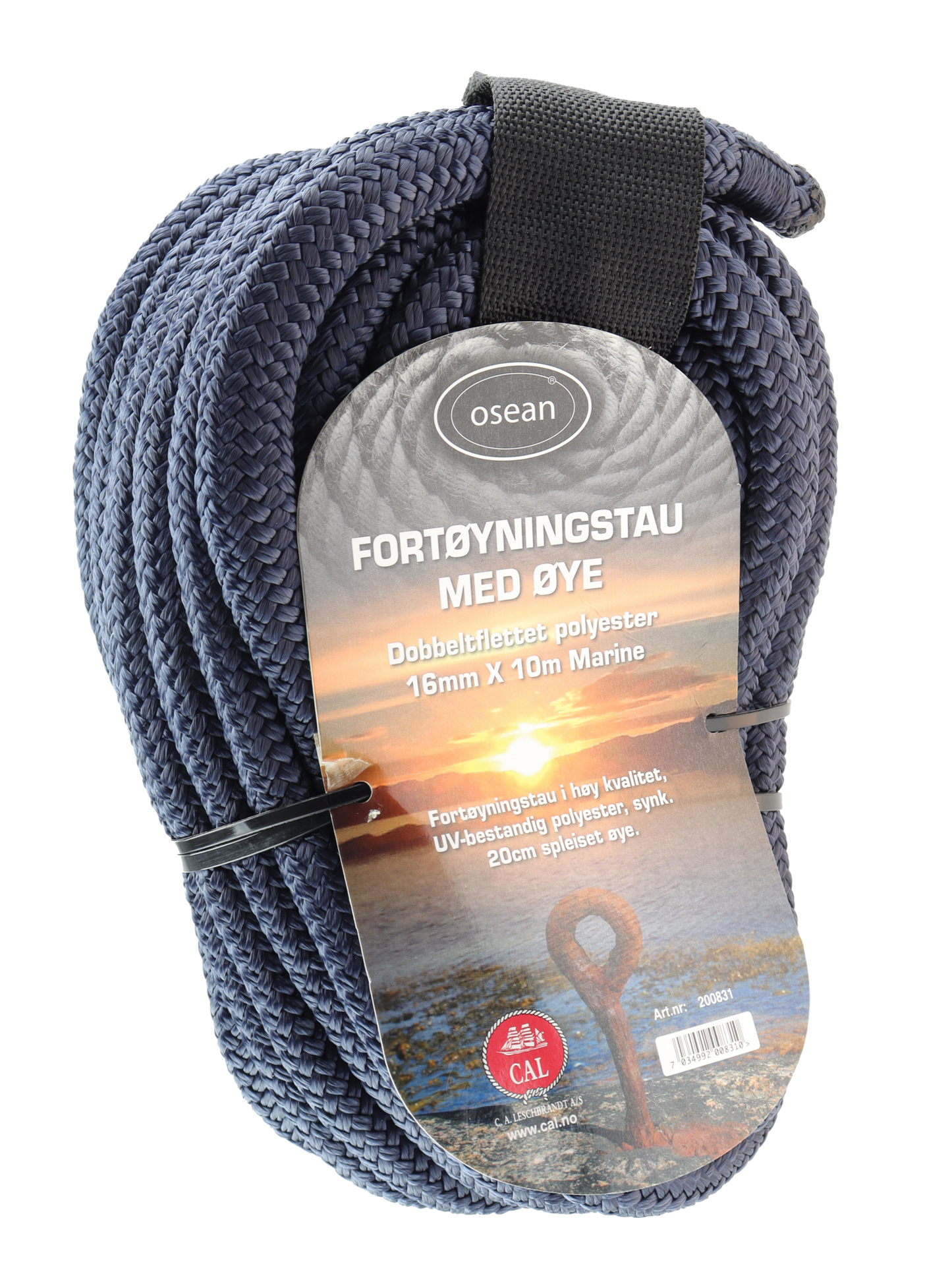 Fortøyningstau m/øye - Marine blå / Sort - 10m - Flettet 14
