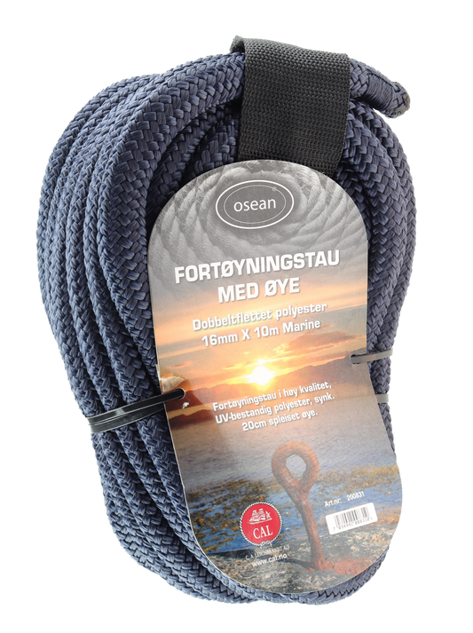 Fortøyningstau m/øye - Marine blå / Sort - 10m - Flettet 14