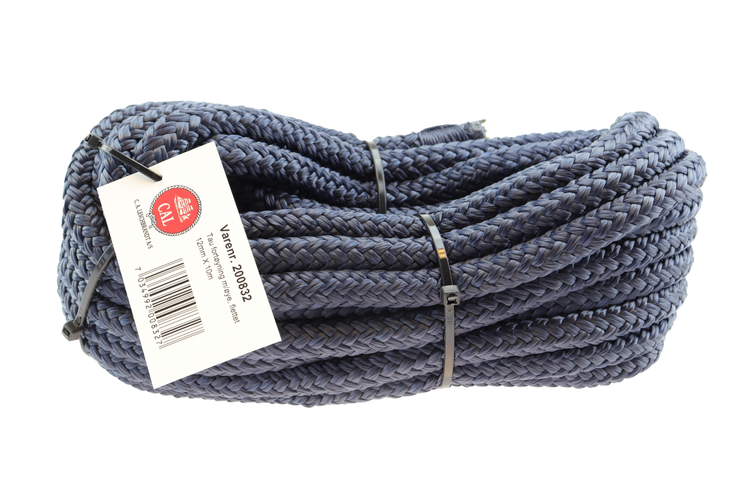Fortøyningstau m/øye - Marine blå / Sort - 10m - Flettet