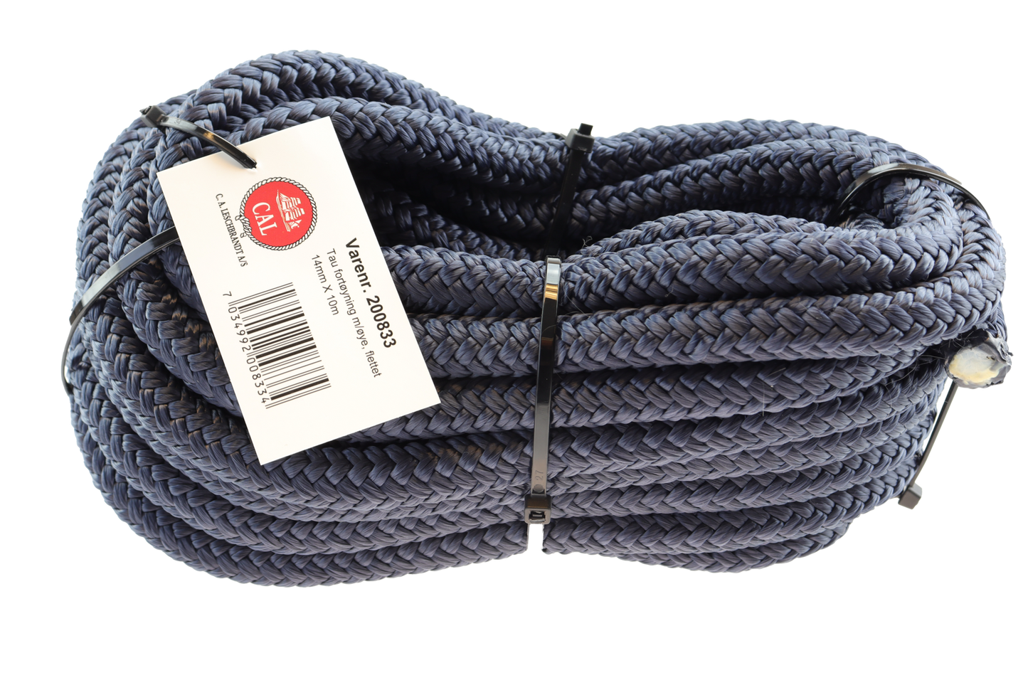 Fortøyningstau m/øye - Marine blå / Sort - 10m - Flettet