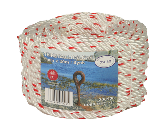 Teinetau Hvit 30m Kveil - 70% Polyester 30% Danline - Synk - Ile Dregg 7