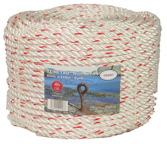 Teinetau Hvit – Kveil 110 m – 70% Polyester / 30% Danline – Synker 10