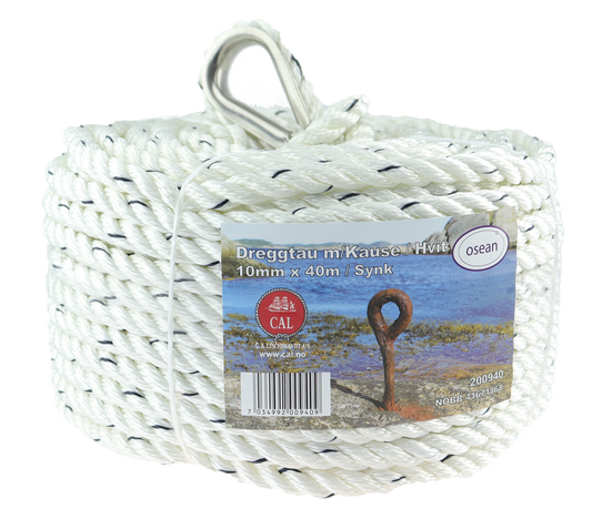 Dreggtau 40m Kveil m/Kause - Polyester - Høg Bruddstyrke - Synk - Båt 14