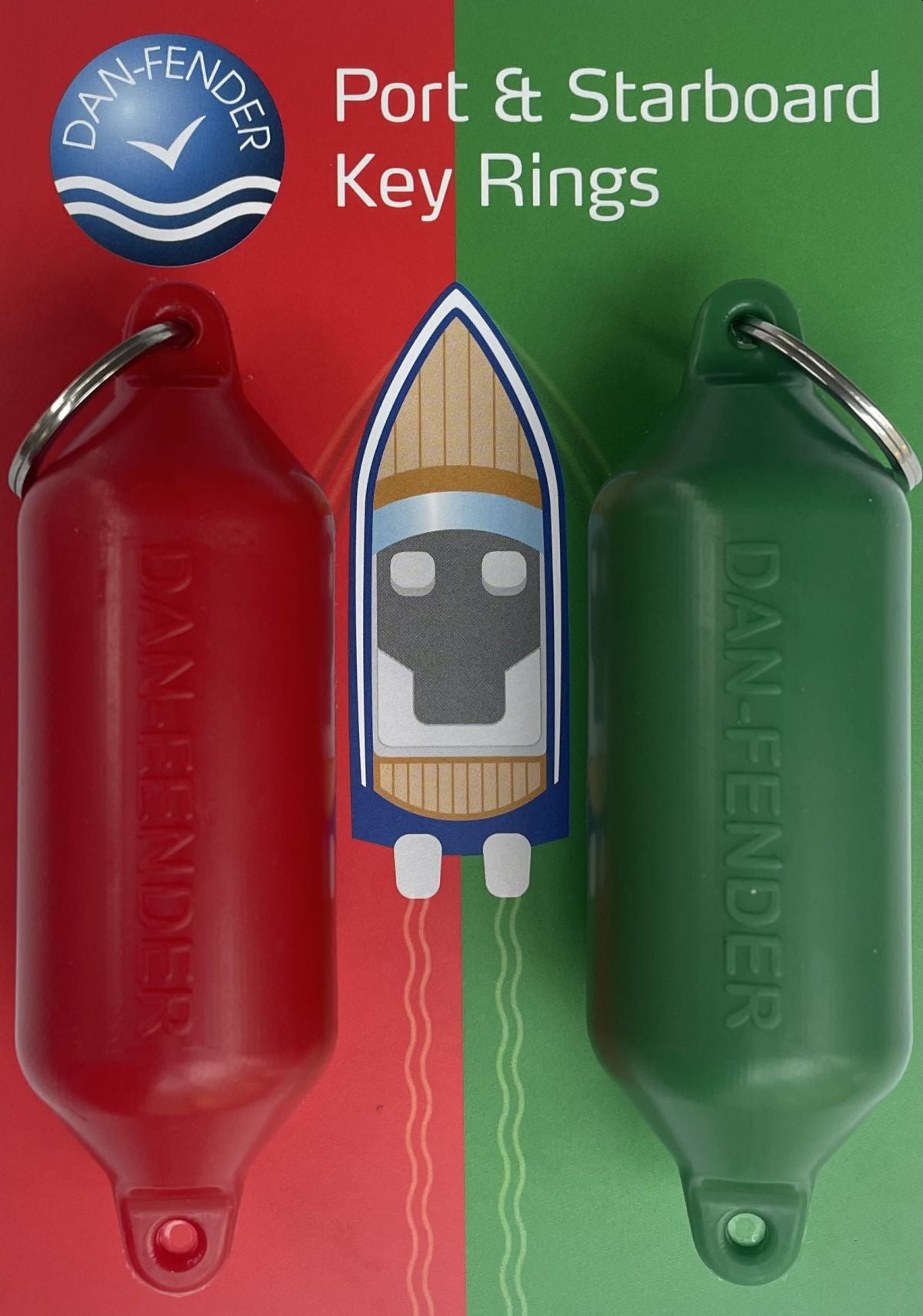 Danfender Nøkkelring Flytande – 2pk – Rød/Grønn – 31x100mm – Båtnøkkel