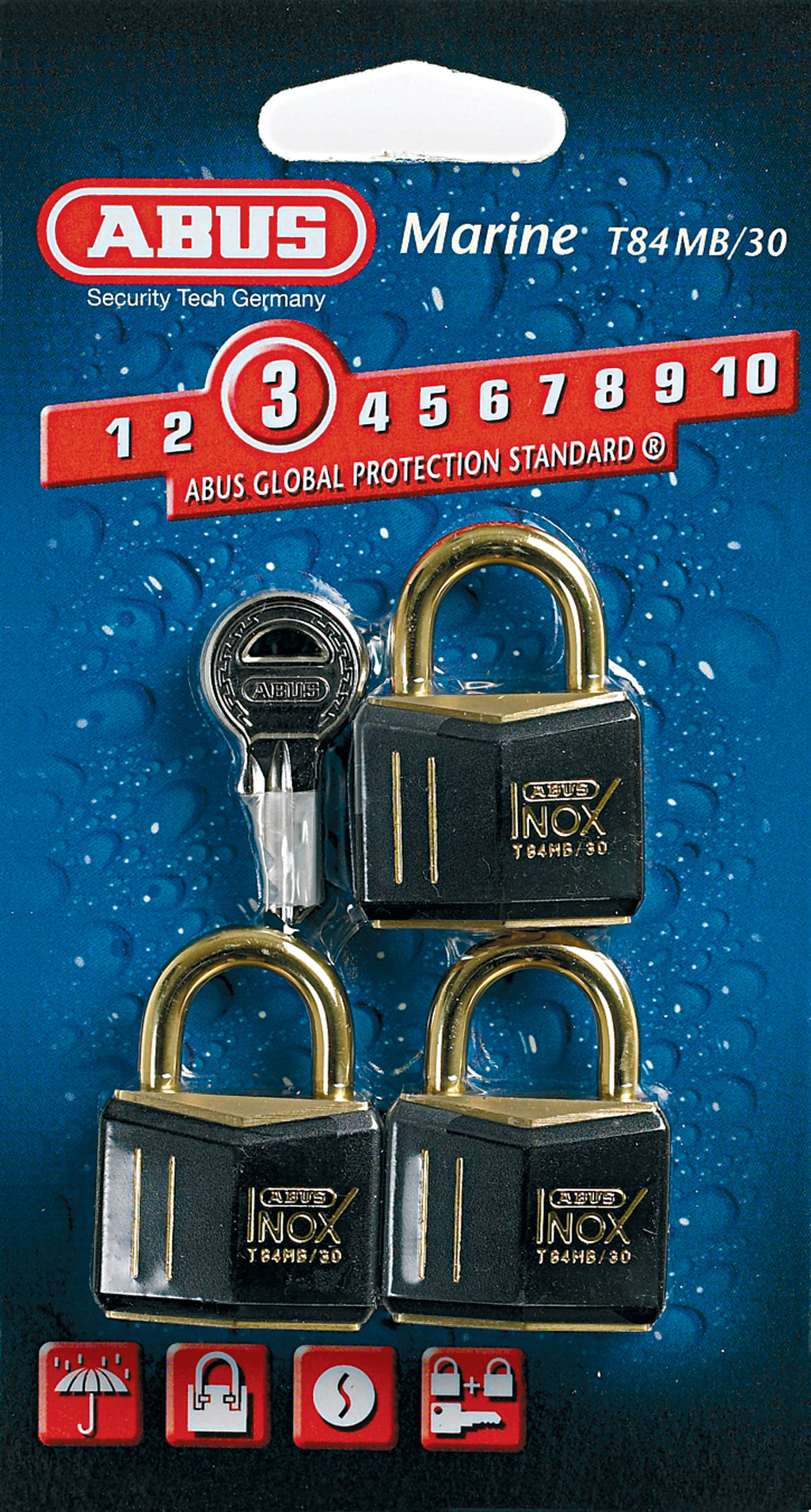 Abus Marine Hengelås T84MB 30mm – 3-pak – Messing med Plastbelegg