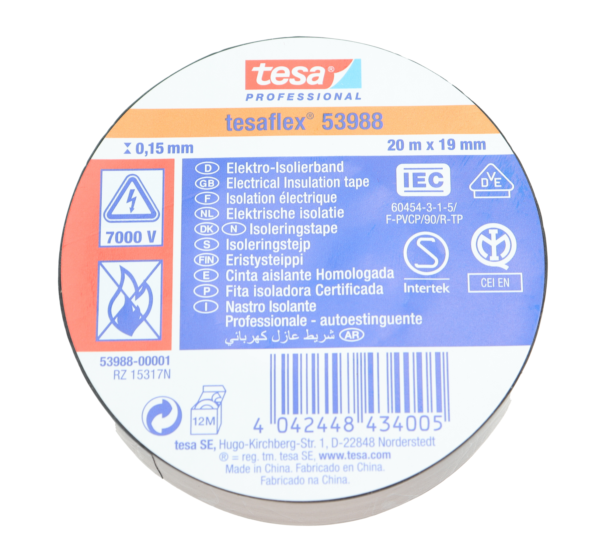 Tesaflex - Elektrotape - 19 mm x 20 meter - Svart