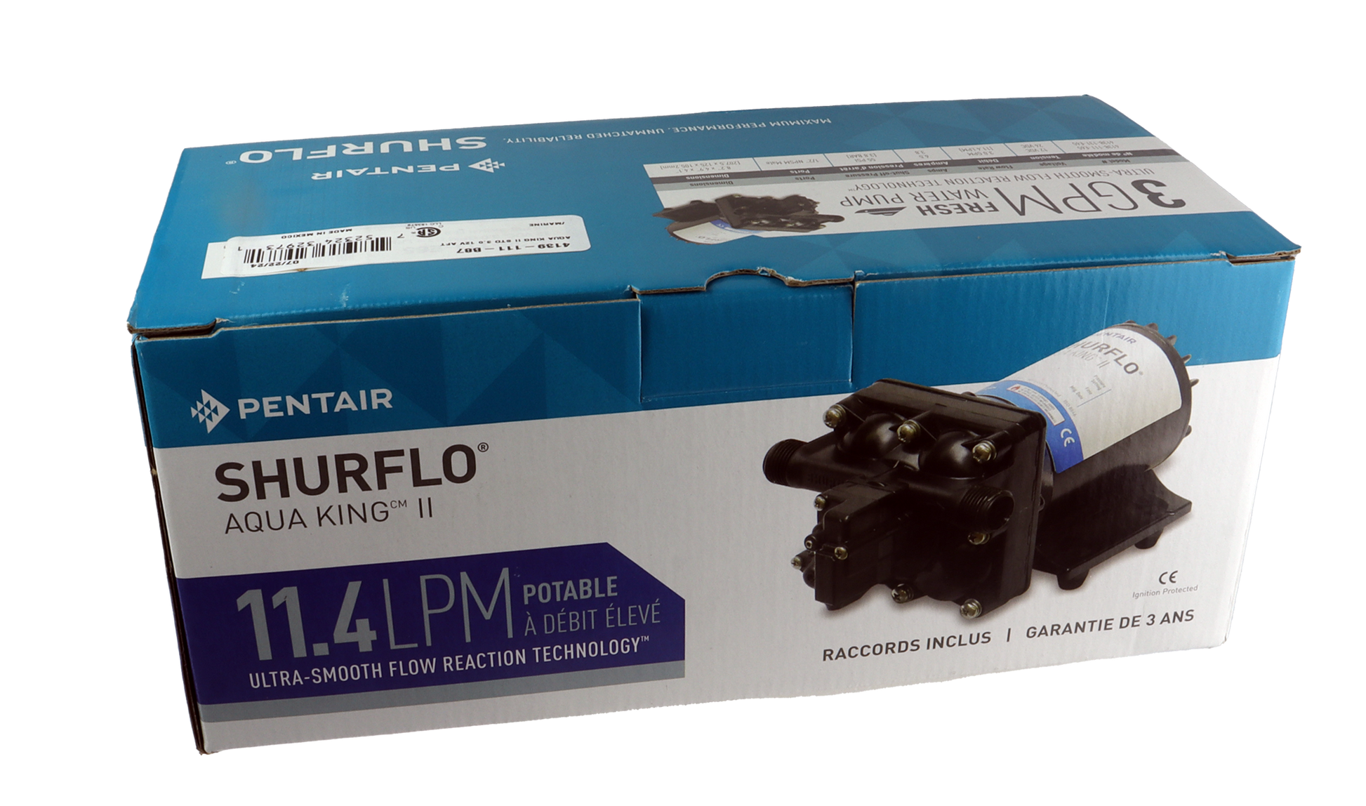 Trykkvannspumpe - 12V - 3,8 bar - 11,3 l/min