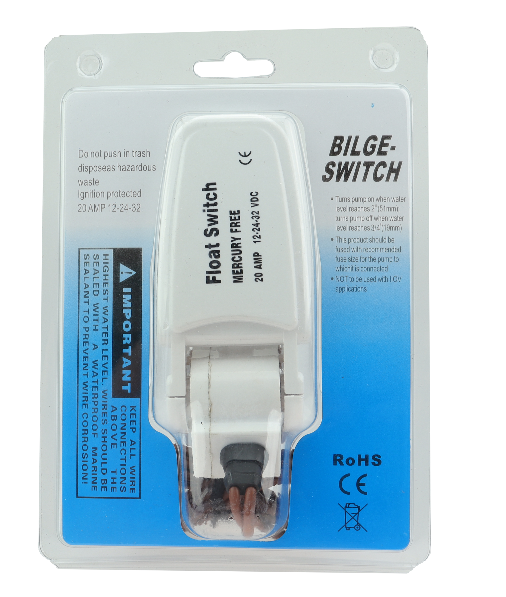 Osean Nivåbryter Lensepumpe - 12V & 24V - Oljebestandig Plast - 125x50mm