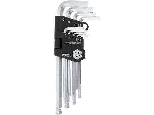 Vorel Umbrakosett - 9 deler - 2-10mm - CrV Stål Ball-Ende - Praktisk Holder
