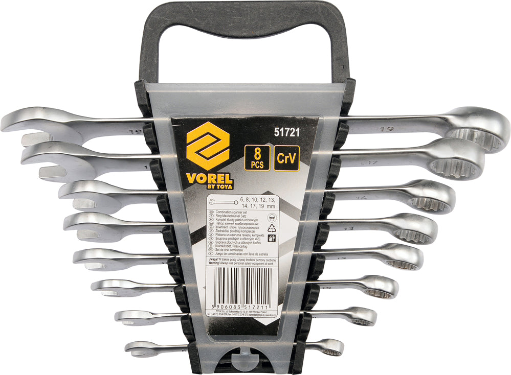 Vorel Kombinasjonsnøkkelsett 8 deler – 6-19 mm – Chrome Vanadium