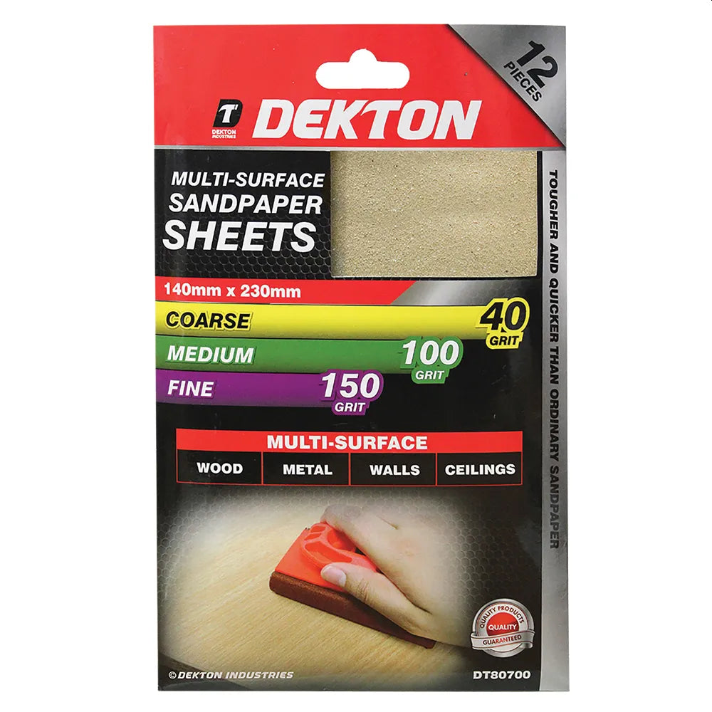 Sandpapir Assortert 12pk – 140x230mm – Grovhet 40/100/150