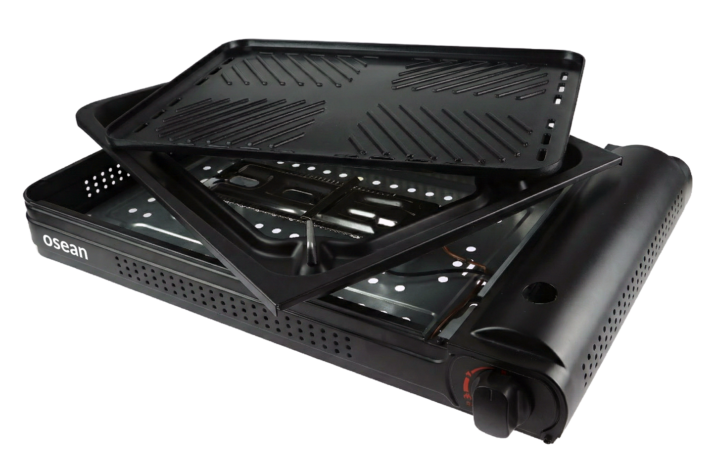 Osean Gassgrill - 2200W - Grillplate - Piezotenner - med Koffert