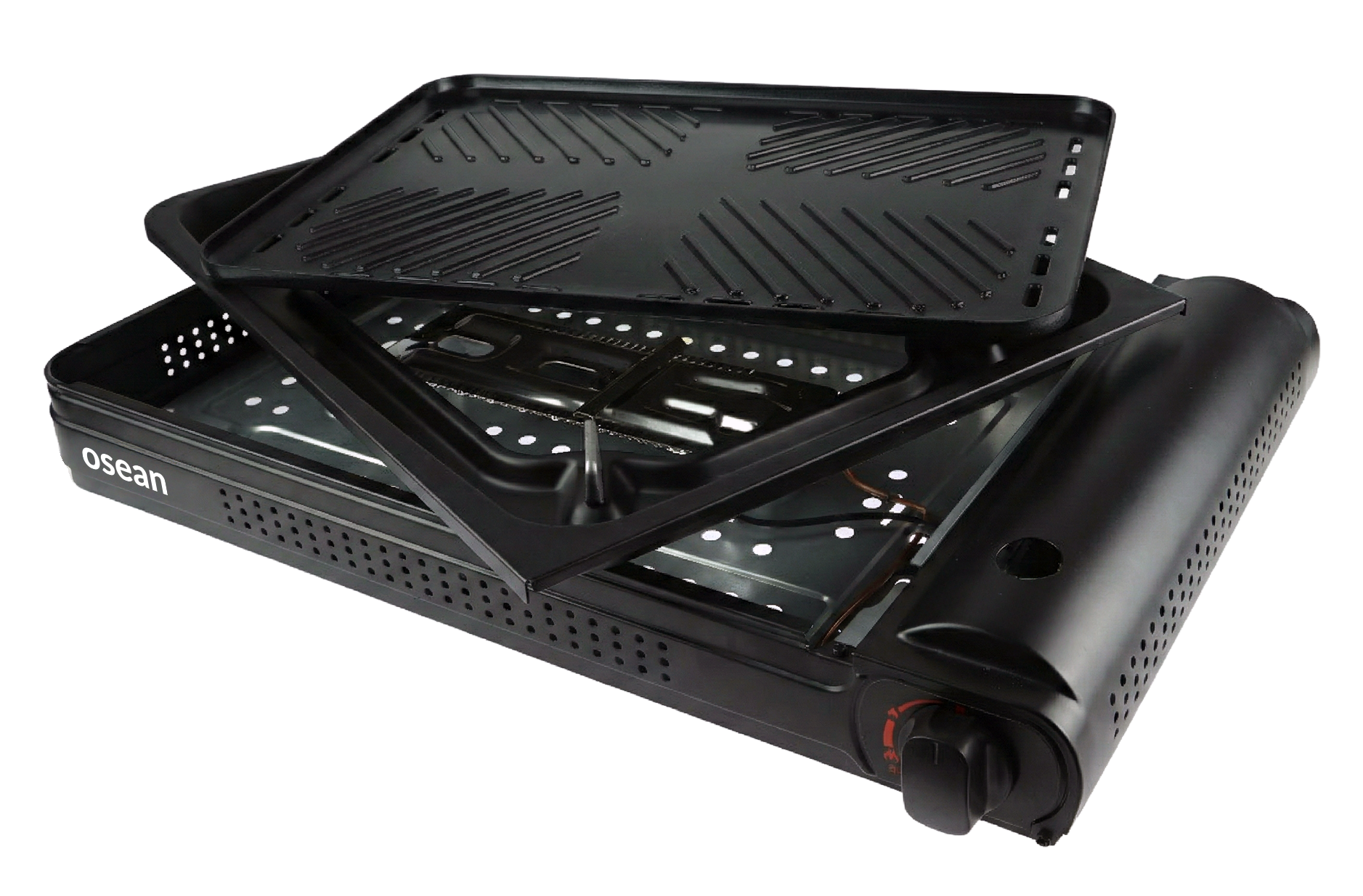 Osean Gassgrill - 2200W - Grillplate - Piezotenner - med Koffert