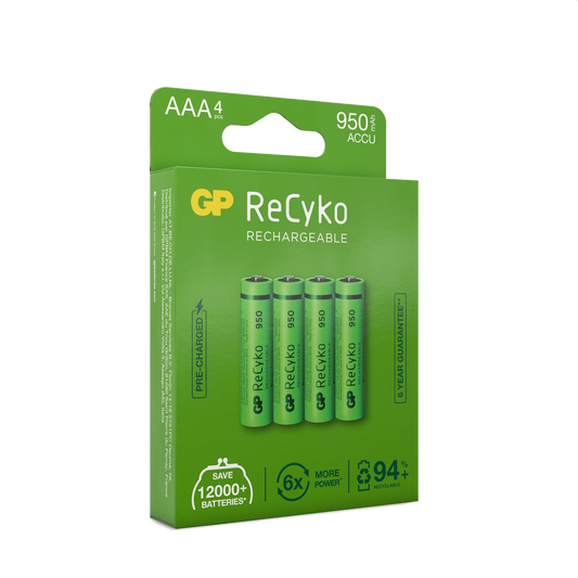 GP ReCyko AAA-batteri - 950mAh - Oppladbart NiMH 1,2V - 4pk