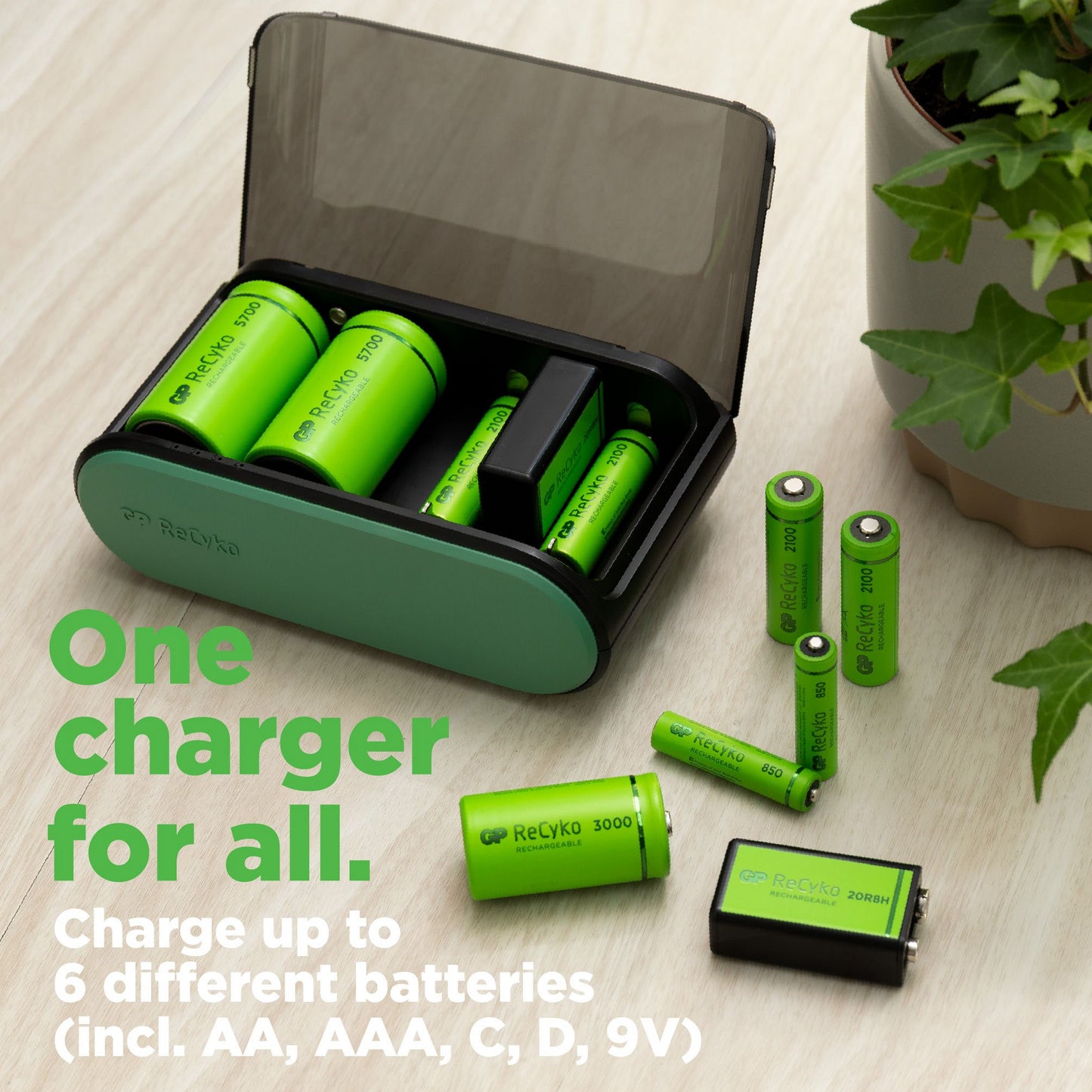 GP ReCyko Universal Batterilader - AAA, AA, C, D og 9V NiMH