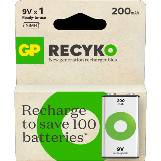 GP ReCyko 9V Batteri - 200mAh - Oppladbart NiMH - 1pk