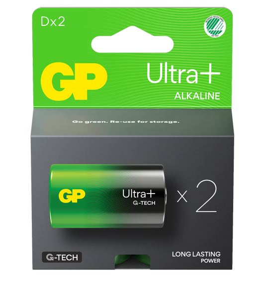GP Ultra+ Alkalisk D-batteri - 2pk - LR20 - 1,5V