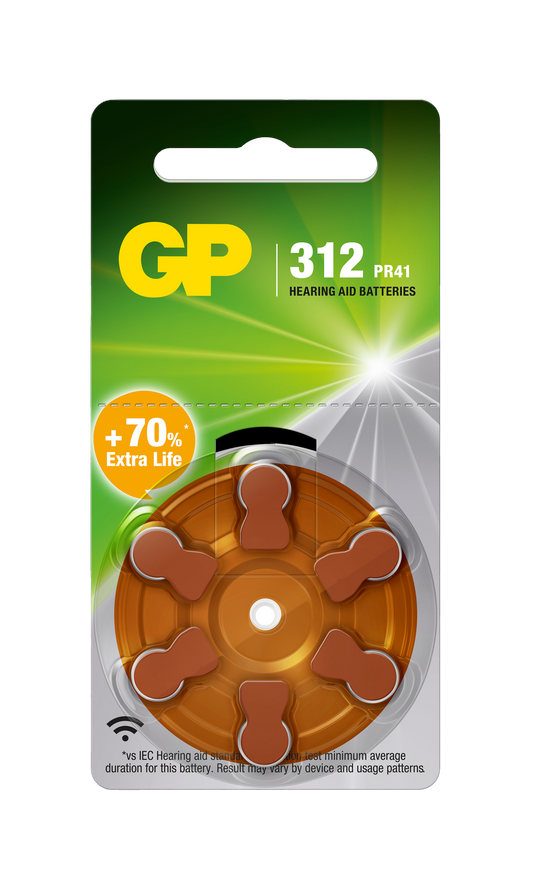 GP Batteri Høreapparat - ZA312/PR41 - Sink - 6pk