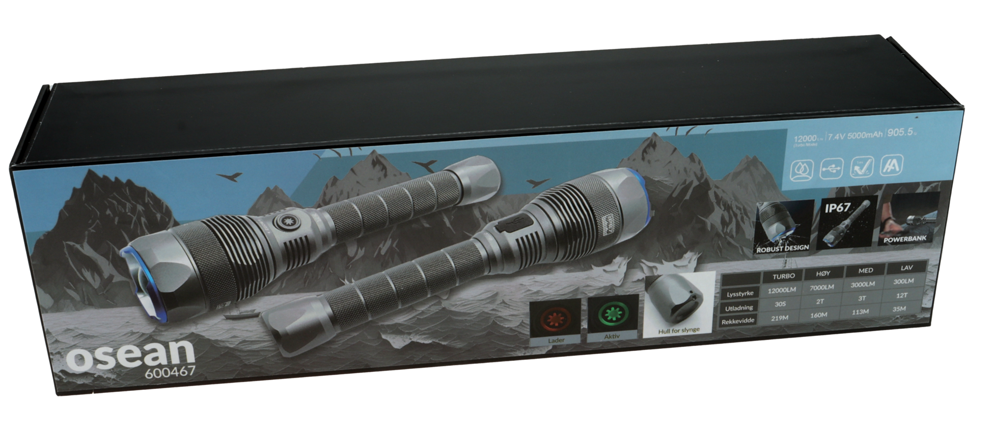 Osean Fokus 7000 – LED Lommelykt – 7000 Lumen – Oppladbar – IP67
