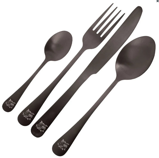 NGT Bestikk 4 deler - Rustfri - Neoprenetaske - Kniv, Skje, Gaffel, Teskje