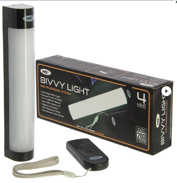 NGT Bivvy Light - Oppladbar Teltlykt - Powerbank - Fjernkontroll - Rødt Nattlys