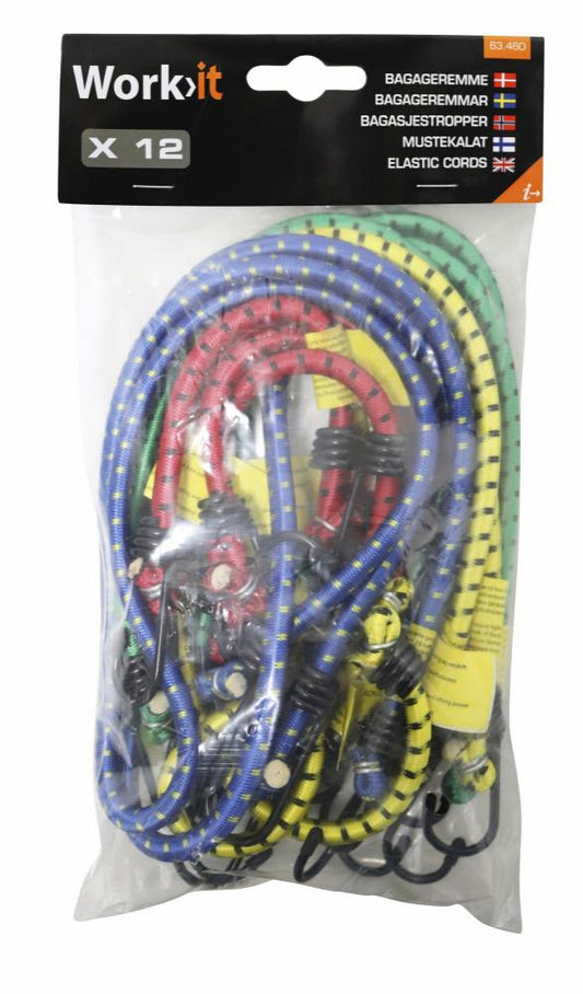 Bagasjestrikk - 12stk - Assorterte Lengder - Gummi Stropp Sett