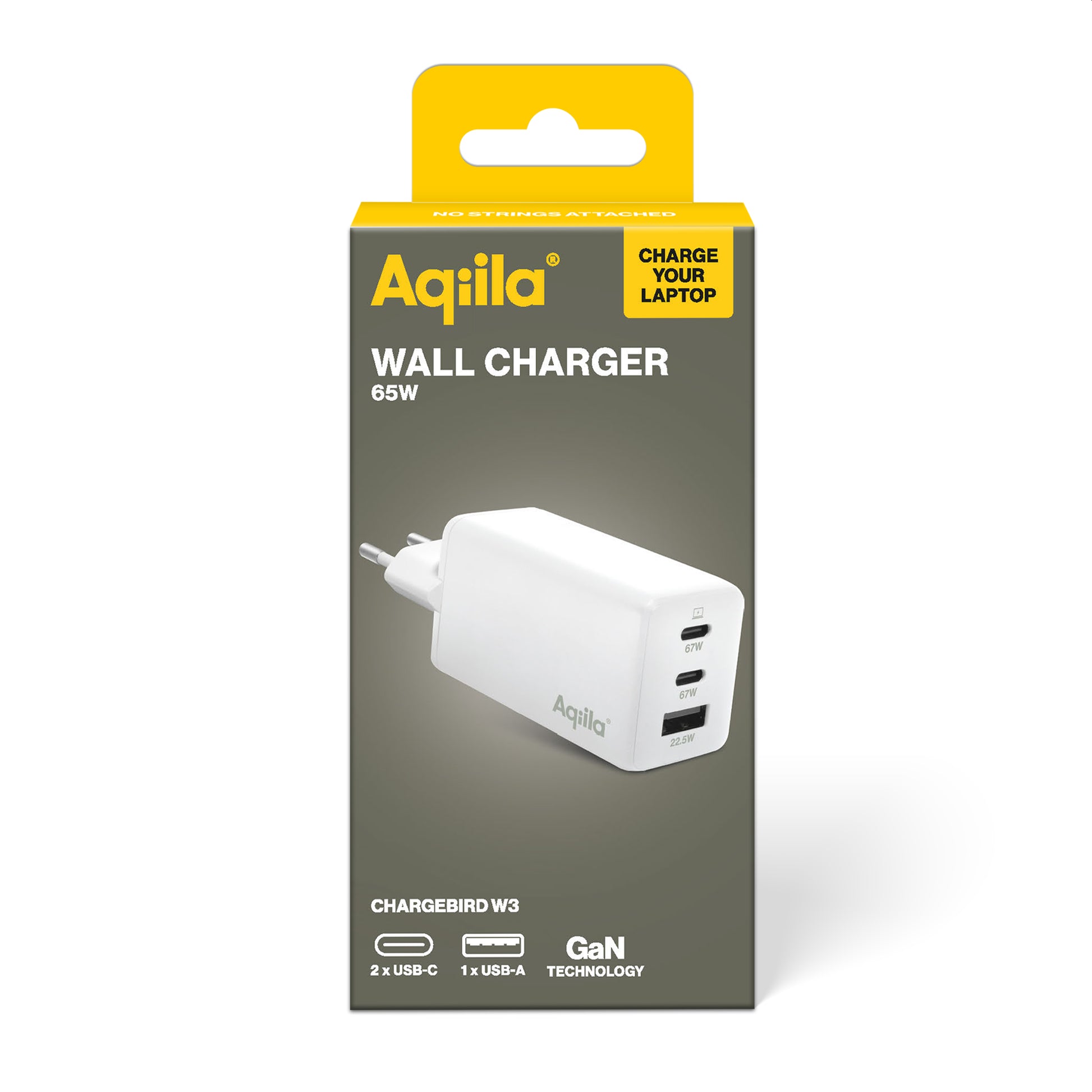 Aqiila Chargebird W3 – Vegglader 67W, 2x USB-C + 1x USB-A