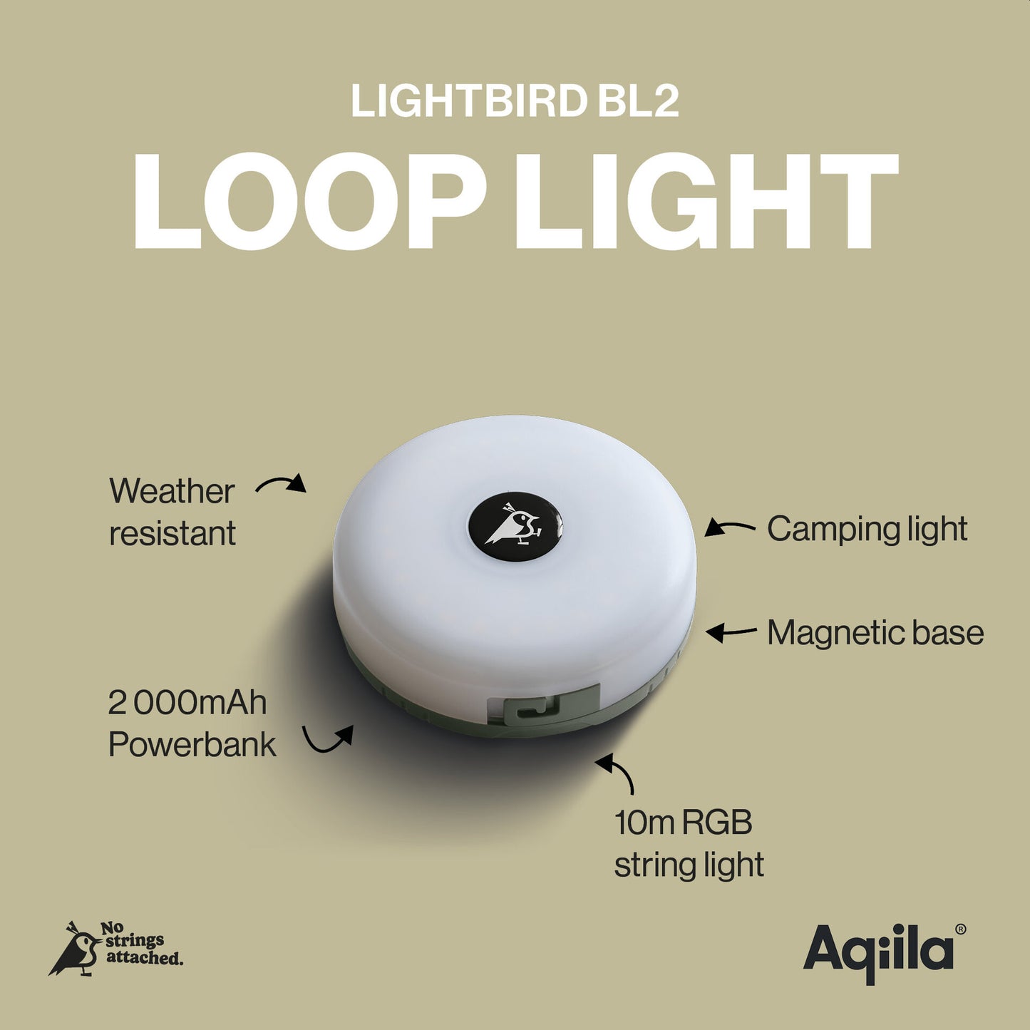 Aqiila Lightbird BL2 – Uttrekkbar Lyslenke – Camping – Oppladbar