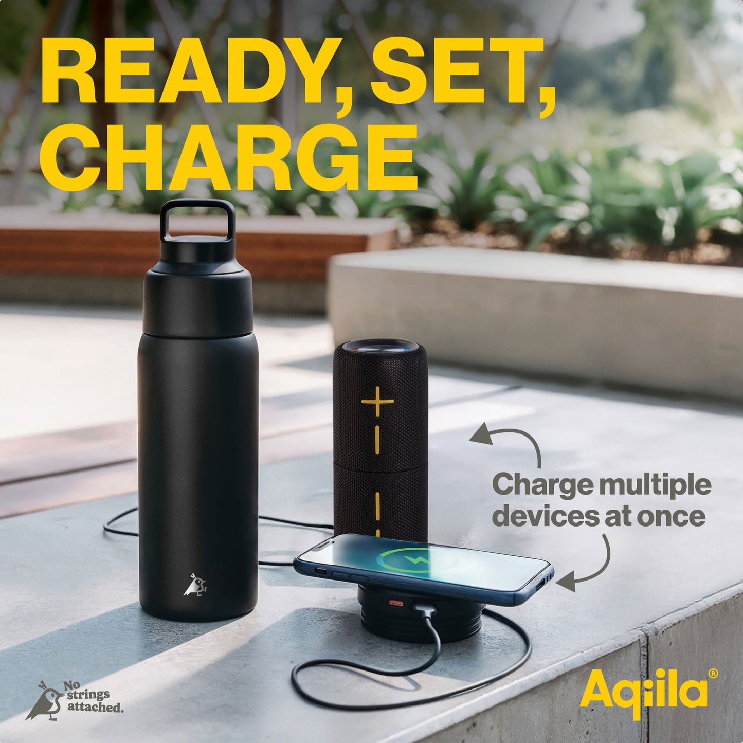 Aqiila Powerbottle BO5 - Drikkeflaske + Termos + Powerbank 5000mAh - 0,6L