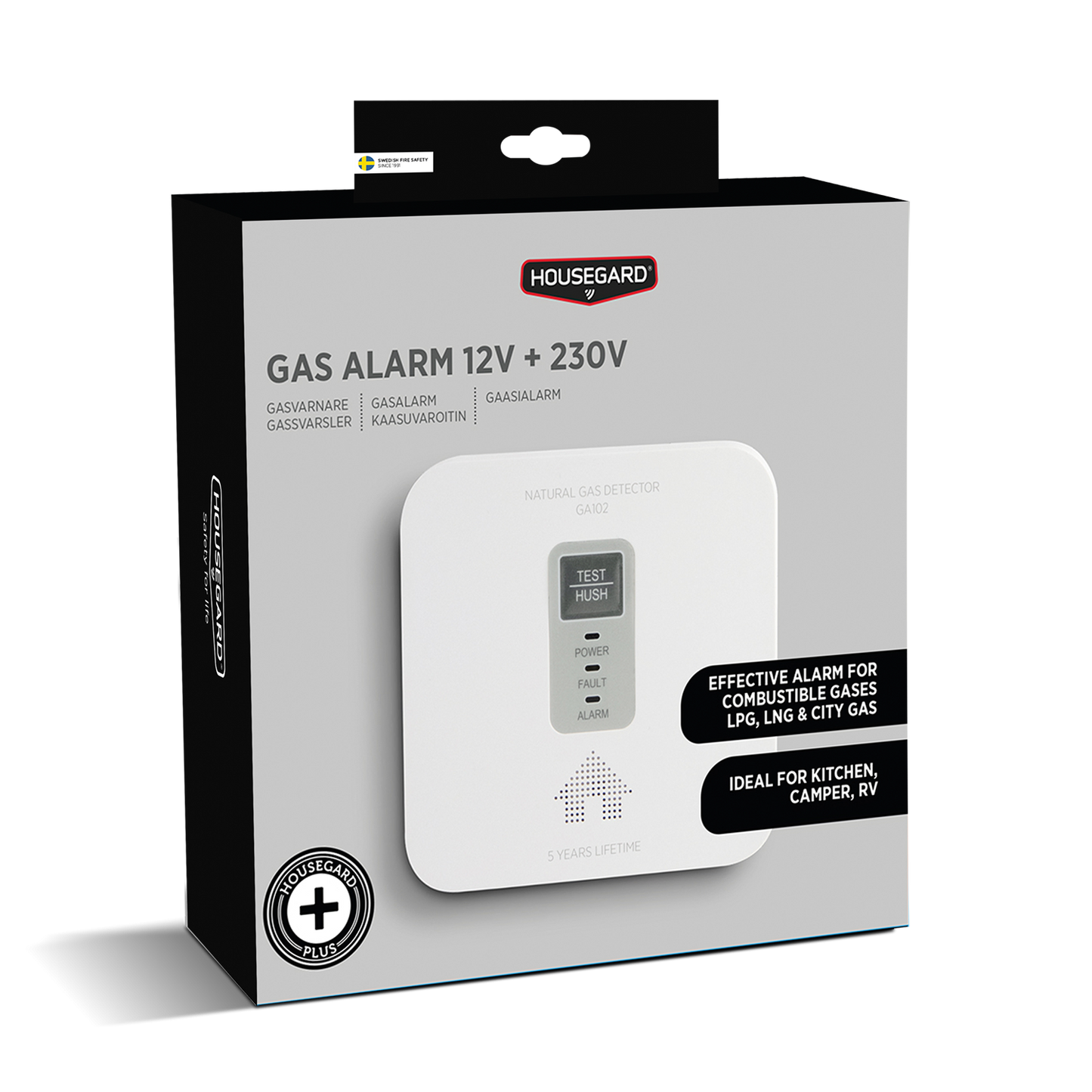 Housegard Gassvarsler GA102 – 12V/230V – LPG/LNG – Releutgang