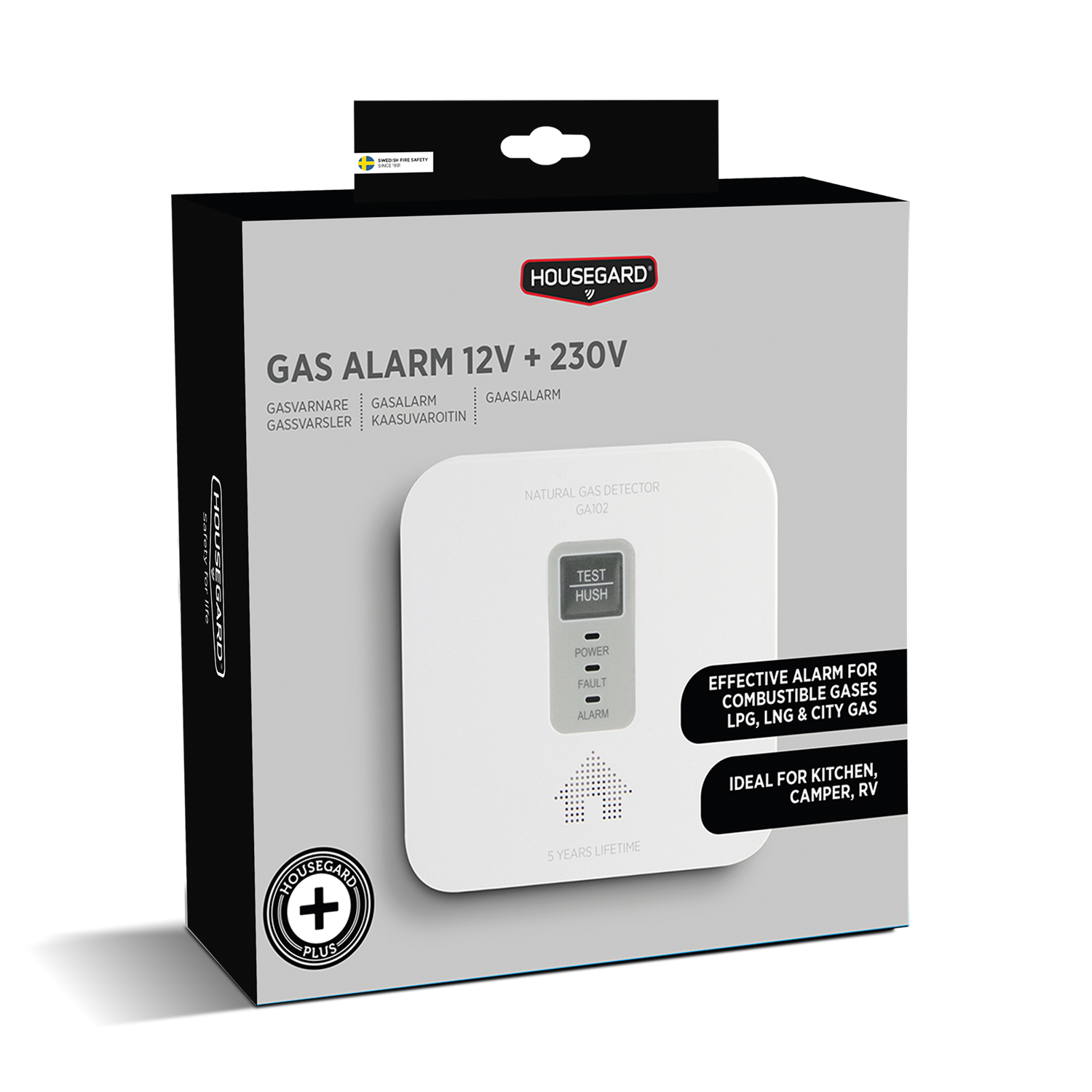 Housegard Gassvarsler GA102 – 12V/230V – LPG/LNG – Releutgang