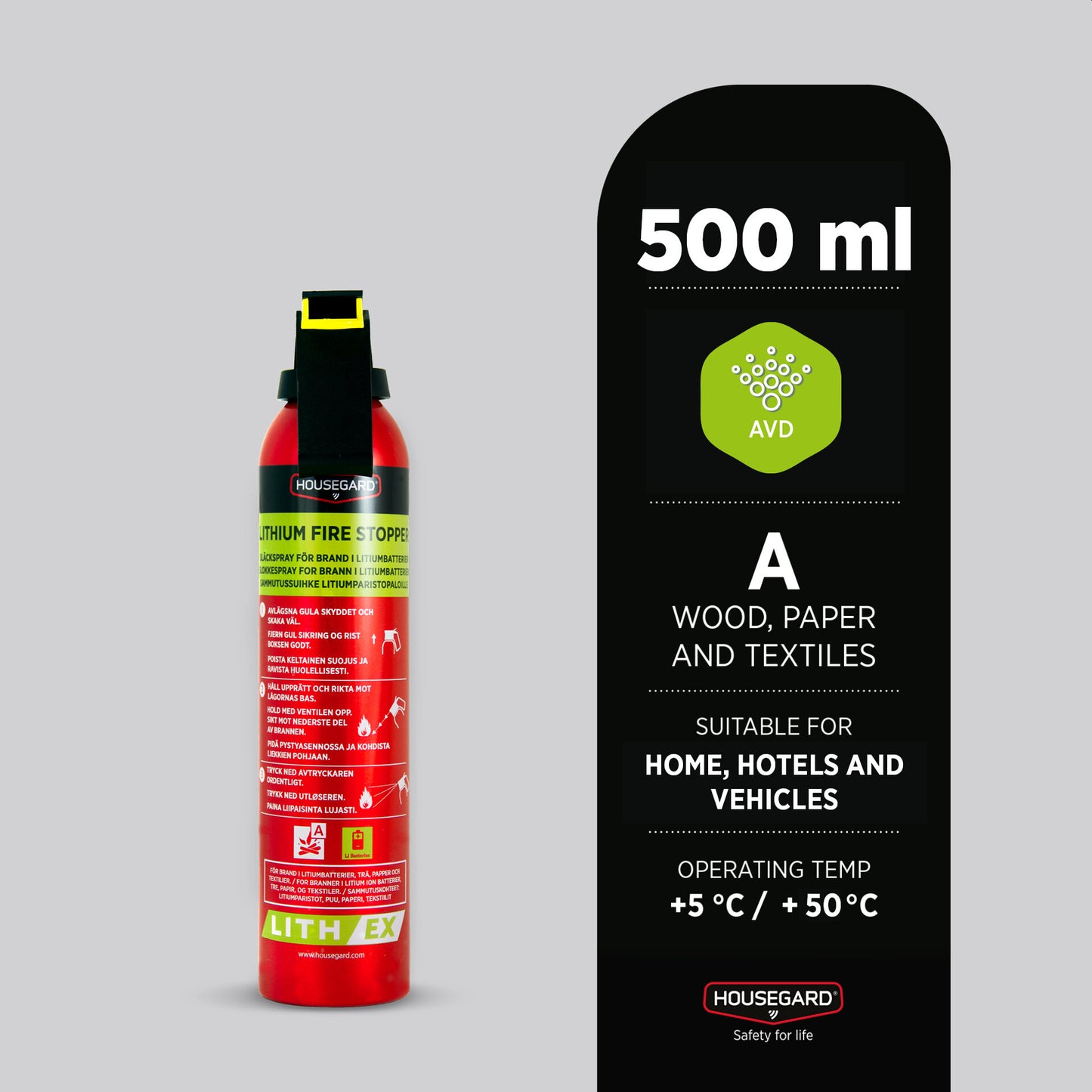 Housegard Brannslukker Lith-EX – Slukkespray for Lithium-batteriar – 500 ml