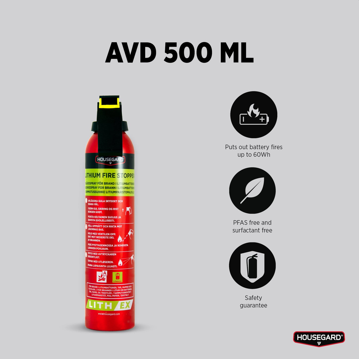 Housegard Brannslukker Lith-EX – Slukkespray for Lithium-batteriar – 500 ml