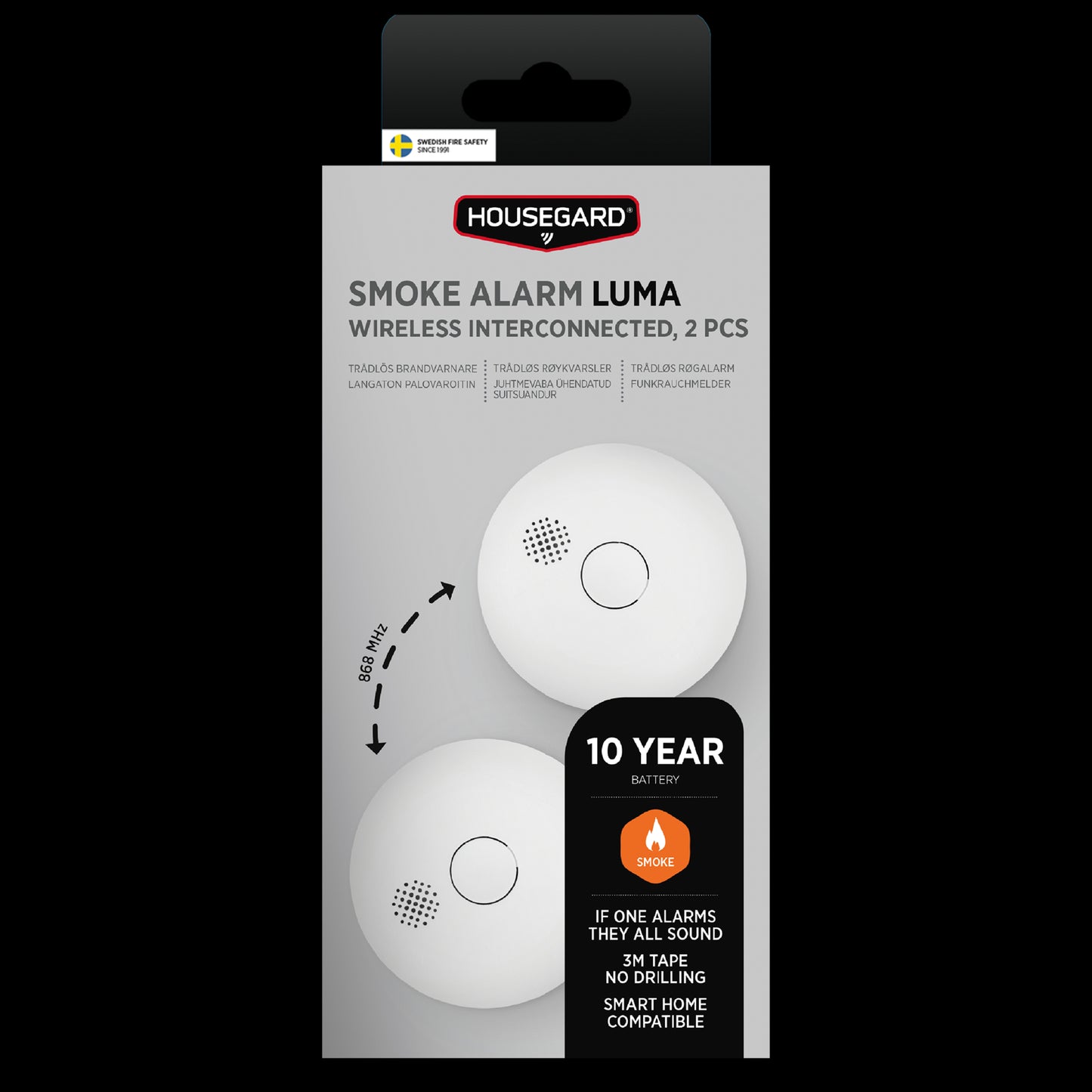 Housegard Luma Røykvarsler 2-pk – SA750 – Seriekobla – 10 års batteri