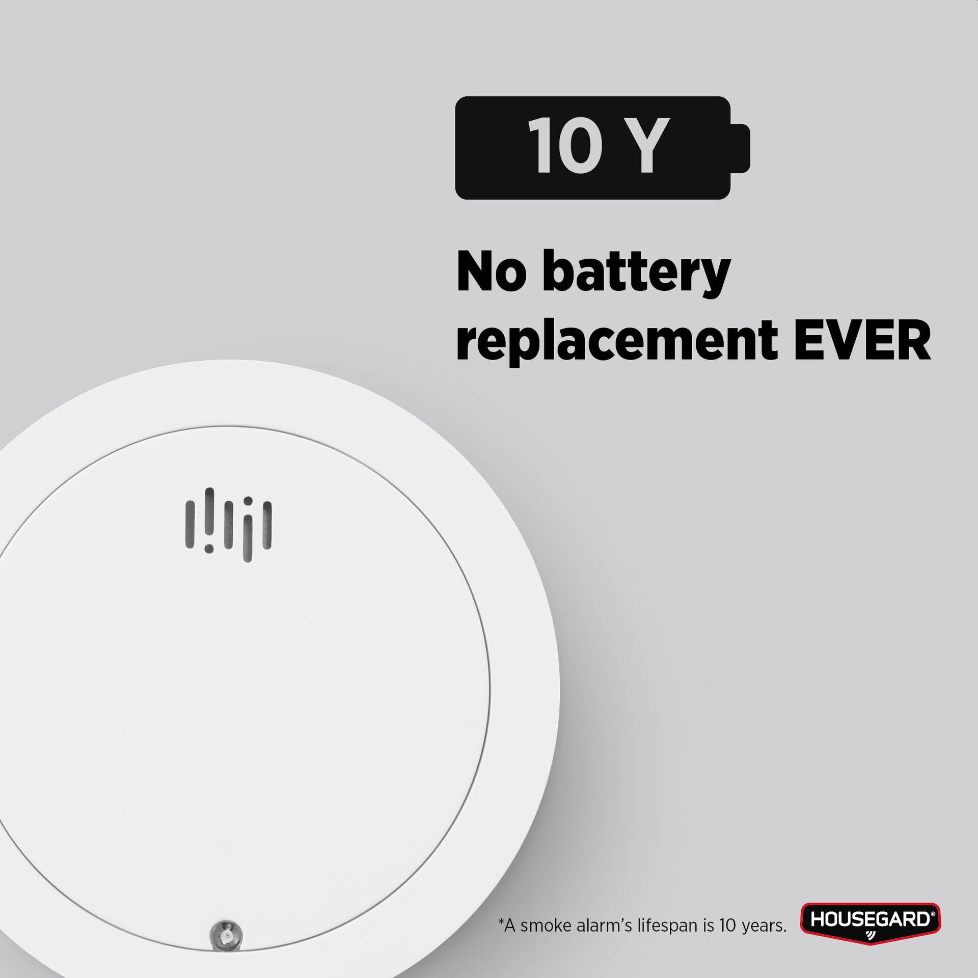 Housegard Thin Optisk Røykvarsler10år - Hvit - 10 års batteri - Aut. selvtest