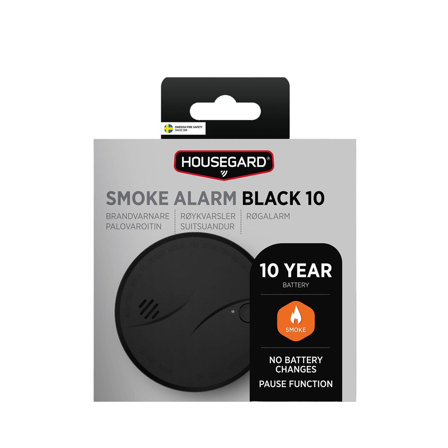 Housegard Optisk Røykvarsler 10 år Black – Svart matt – SA710