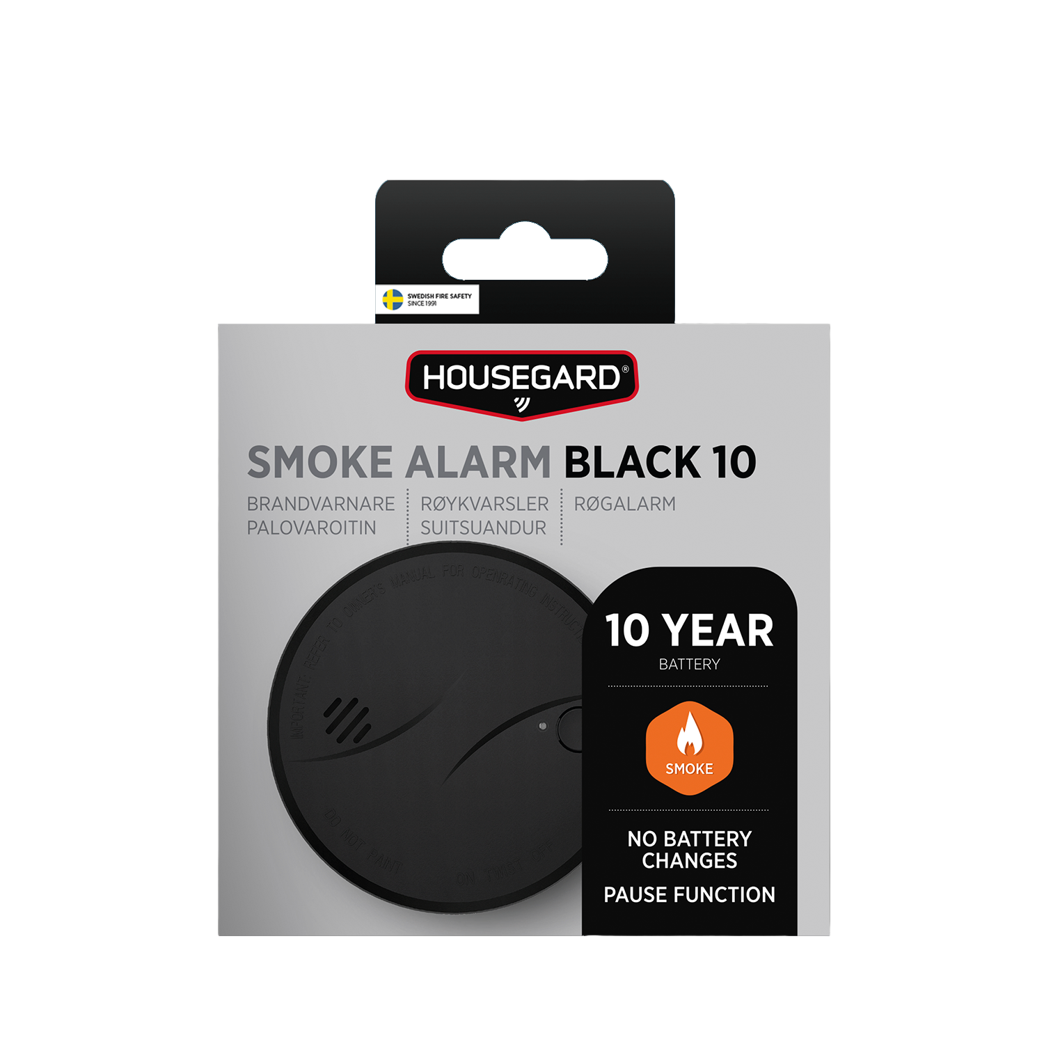 Housegard Optisk Røykvarsler 10 år Black – Svart matt – SA710